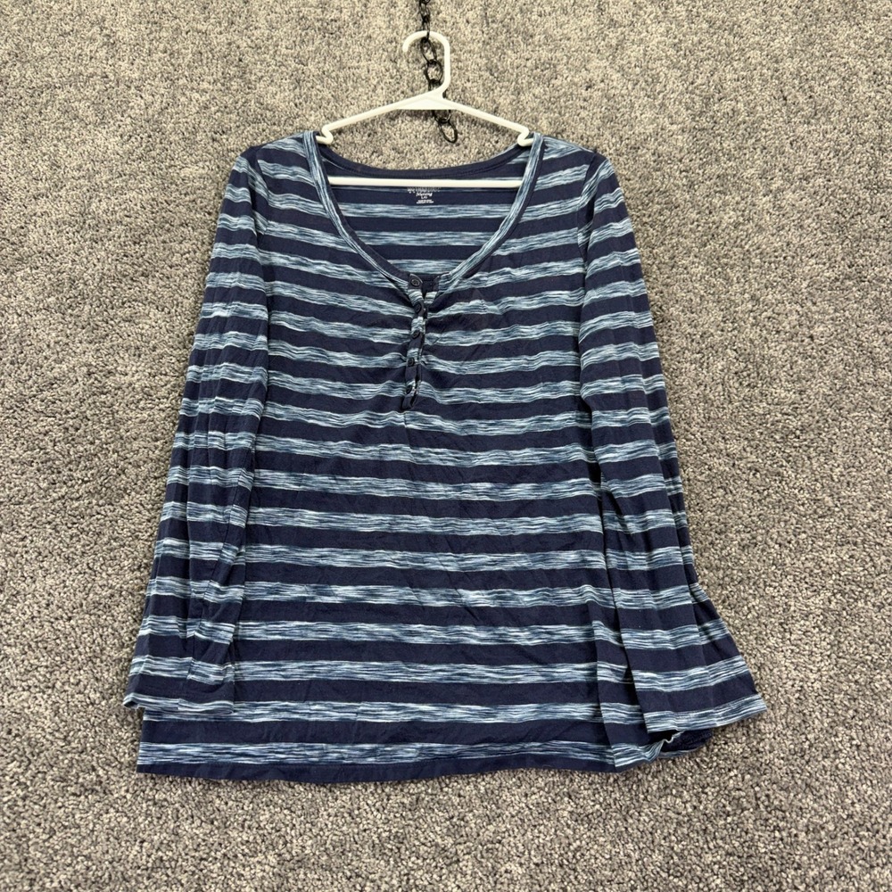 Motherhood Maternity Nursing Top Womens Large Blue Striped Henley Long Sleeve L